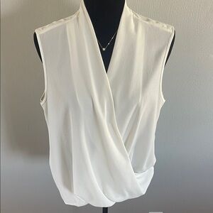 Imperial White Draped Crossover Sleeveless Blouse Size M